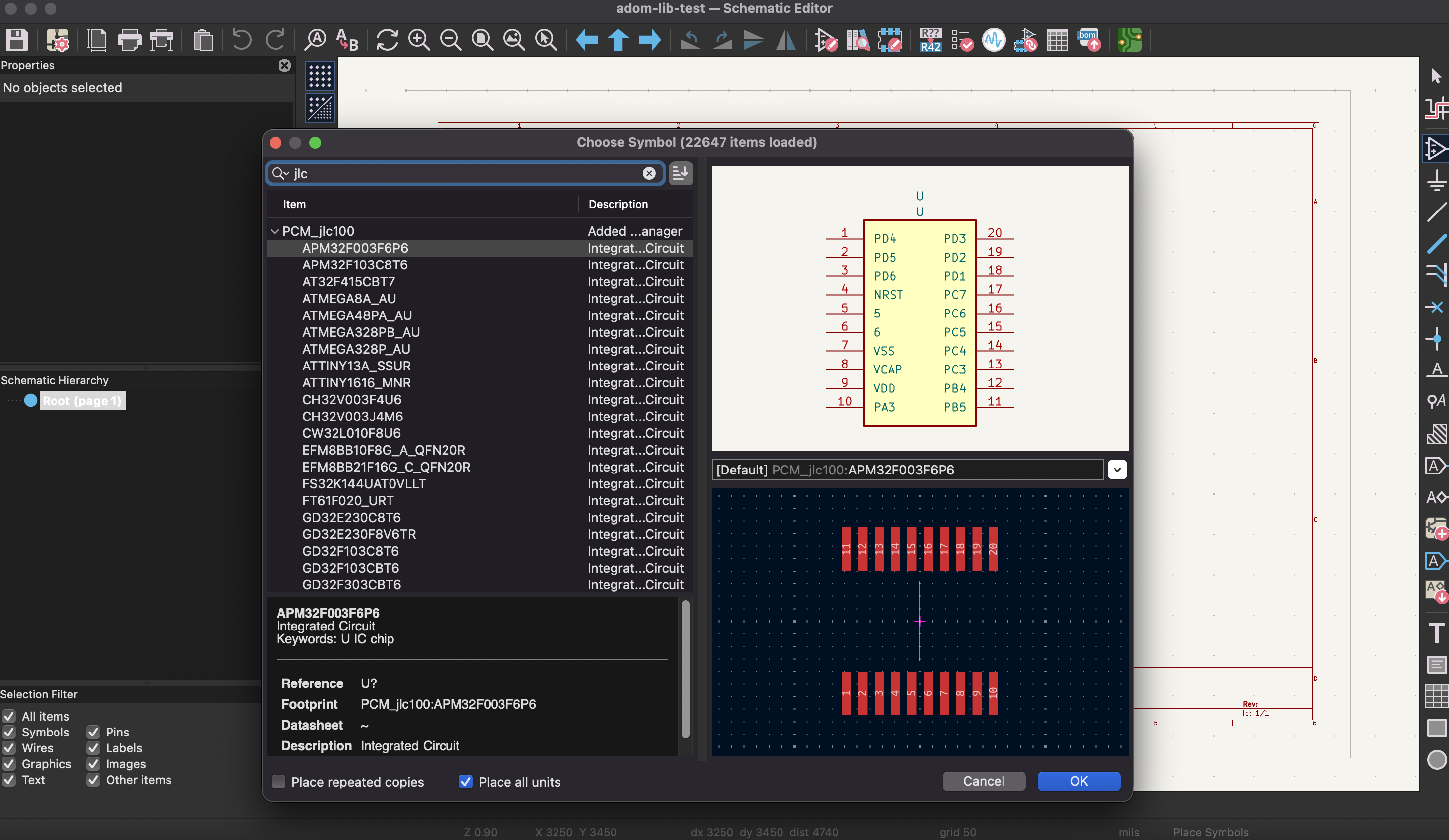 Using the tscircuit library components in KiCad's Schematic Editor